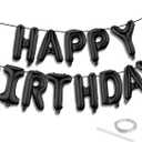 Black Happy Birthday Balloon Banner Set -16 Inch Foil Letters Balloons, Reusable Birthday Decorations and Party Supplies, Suitable for Men and Women's Birthday DecorationsParty Backdrop