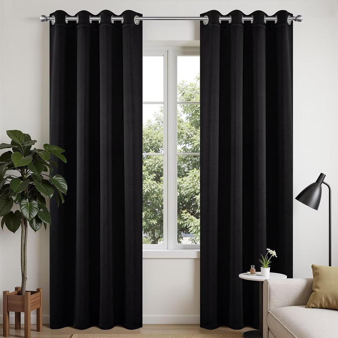 Joydeco Blackout Curtains 96 Inches Long, Black Blackout Curtains 95 Inch Length 2 Panels Set for Bedroom, Room Darkening Drapes & Drapes for Living Room (Black, W52 x L95 Inch)