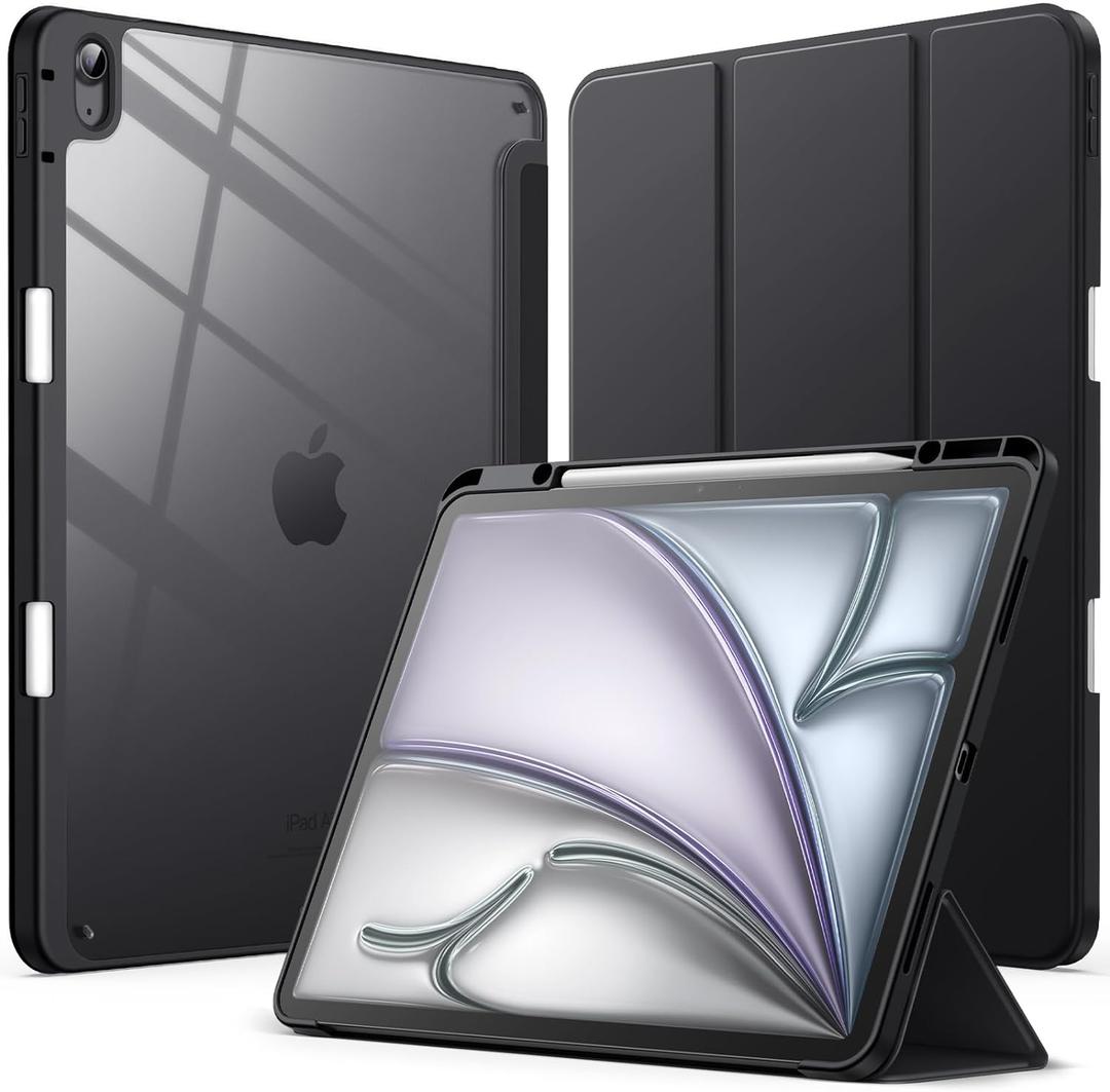 JETech Case for iPad Air 13-Inch M4/M3/M2 (2026/2025/2024) with Pencil Holder, Clear Transparent Back Shell Slim Stand Shockproof Tablet Cover, Auto Wake/Sleep (Black)
