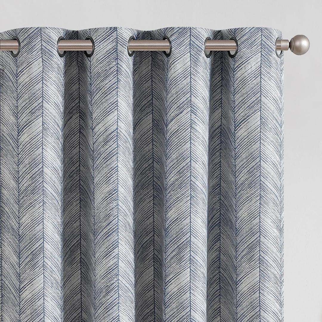 jinchan Blue Printed Curtains 63 Inch Length for Living Room Grommet Jacquard Curtains with Herringbone Pattern Modern Room Darkening Drapes Bedroom Window Curtain Set 2 Panels