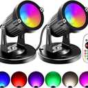 FZWLE Spot Lights Indoor, 5W RGBW Uplighting 16 Color Changing Up Lights Indoor with Remote Control, Plant Spotlight Decorative (2 Pack with Base and Stake)