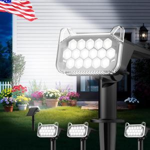 WdtPro Solar Spot Lights Outdoor Waterproof, Bright Solar Lights Outdoor with 16 Extra-Large LEDs, 3 Modes Landscape Spotlights, 2-in-1 Solar Powered Light for Yard Flag Garden, 4 Pack, Cool White
