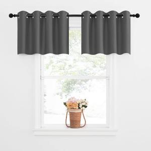 NICETOWN Blackout Kitchen Tiers Window Valances for Living Room - Thermal Insulated Blackout Grommet-Top Short Curtains for Cafe Store/Basement (Grey, 2 Panels, 52W by 18L with 1.2 inches Header)