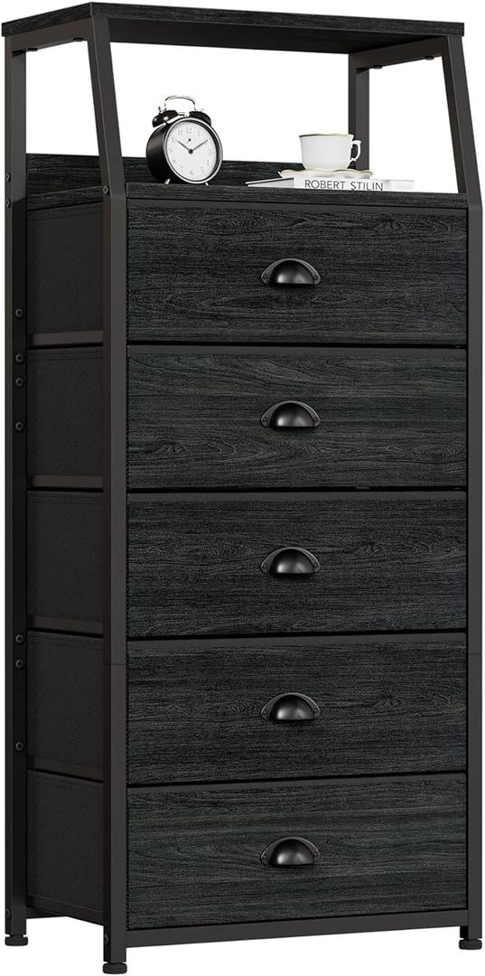 Furnulem Black Dresser for Bedroom, Fabric Dorm Tall Nightstand