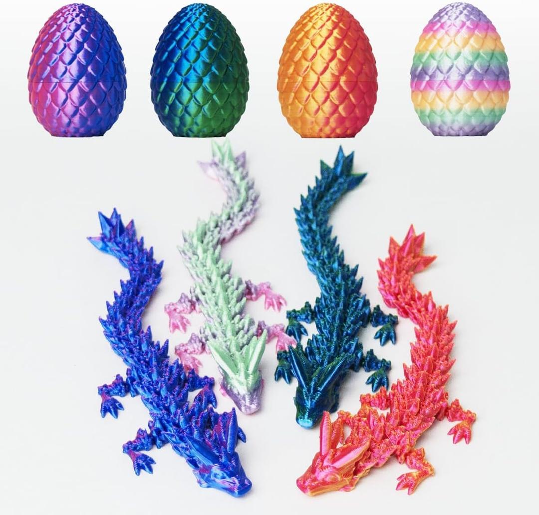 AUMEILLER 4PCS 3D Printed Dragon,Dragon Egg Fidget Toy,Christmas Stocking Stuffers for Kids