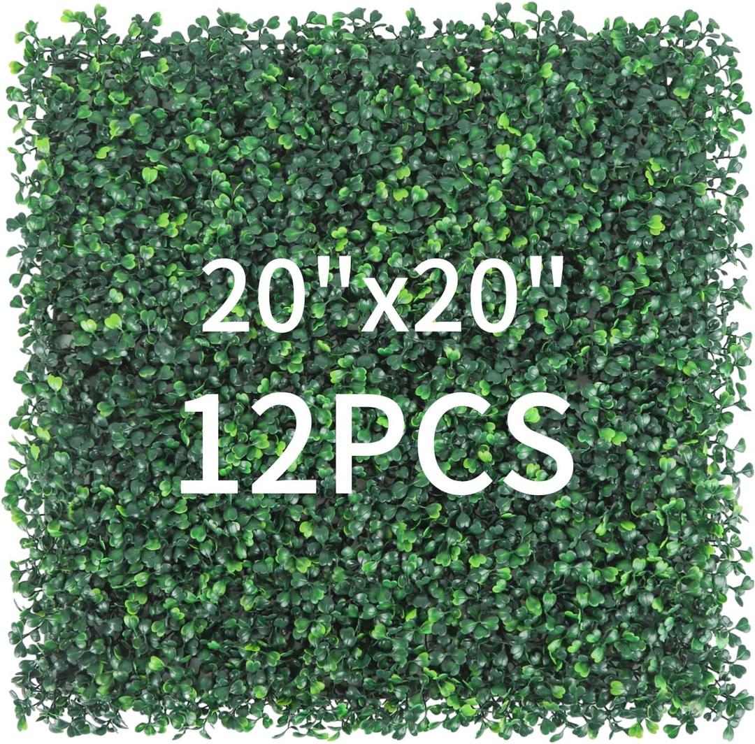 Grass Wall Panels 12pcs 20"x20" Artificial Boxwood Panels,UV Protection Indoor Outdoor Faux Grass Wall Backdrop Hedge Grass Wall Decor Garden Backyard Fake Greenery Wall Fence Party