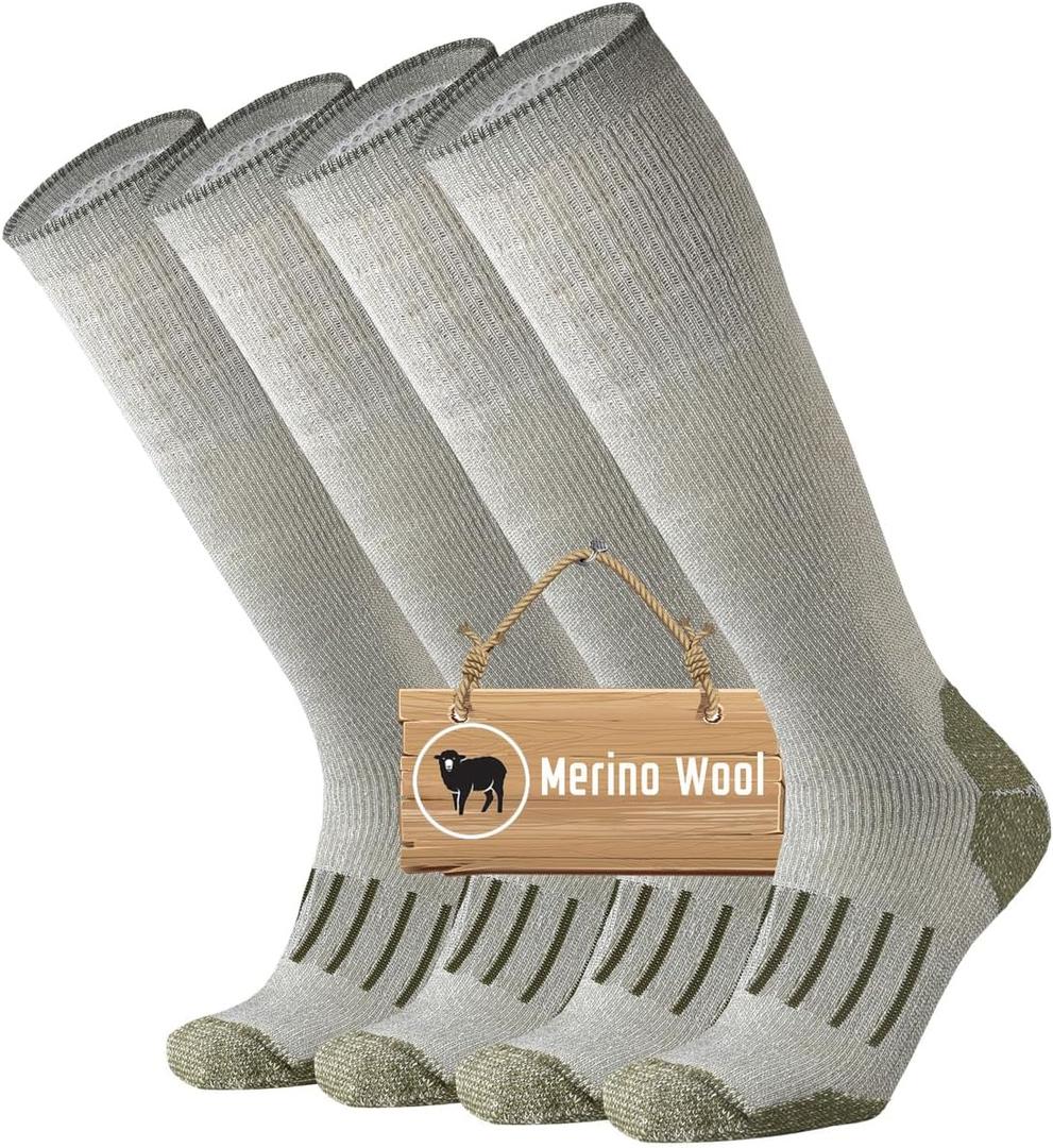 ONKE Knee High Socks Cushioned for Men Steel Toe Work Boots Over the Calf OTC Moisture Wicking Control Warm Hiking Hunting (13-15, Green (Wool/2 Pairs))