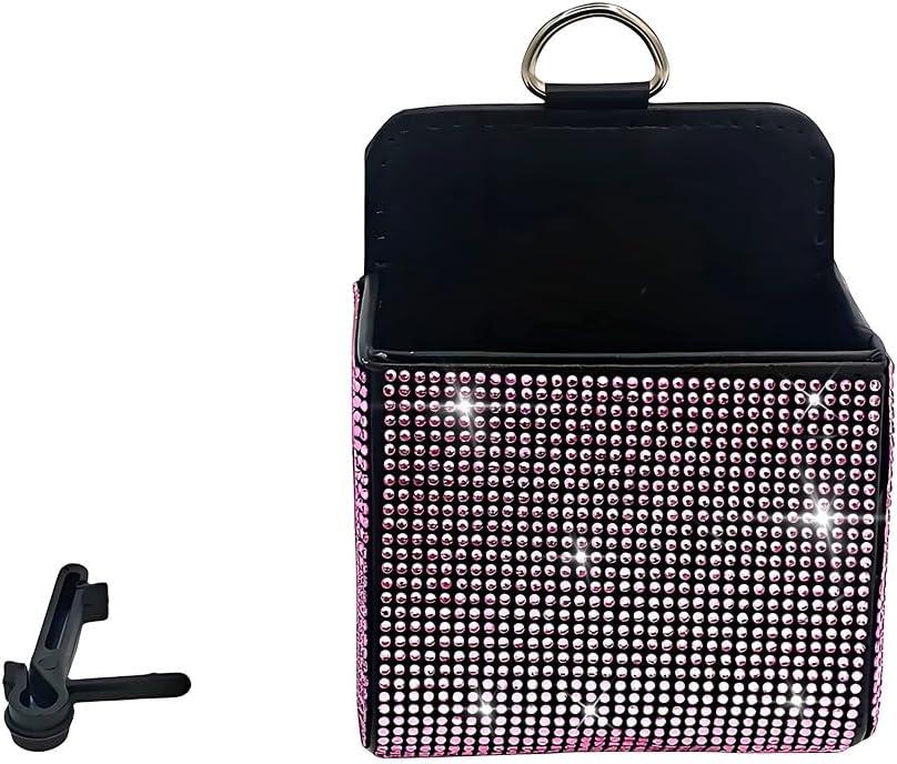 Car Air Vent Storage Bag, Coin Holder, Rhinestone Car Accessories, Durable, Colorful, Suitable For Most Cars, Trucks, SUVs, Etc (Pink)