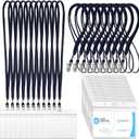 Marspark 100 Sets Clear Name Tags with Lanyard, Lanyards for ID Badges Reusable Strap with ID Holder Plastic Name Badges for Adults Business School Church Conference (Dark Blue)