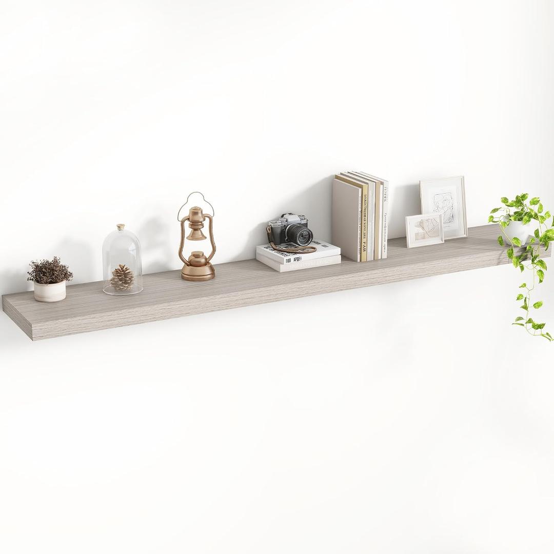 Acovy 55 Inch Floating Shelves, 8 Inch Deep Floating Shelves for Wall, Hanging Shelf with Invisible Brackets, Deep Shelves for Bathroom, Bedroom, Living Room, Grey, Set of 1, 8"Wx55"L-1pc