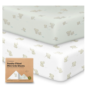 2Pack Mini Crib Sheets Fitted  38x26 Pack N Play Sheets for Pack and Play Mattress, Organic Cotton, Soft & Breathable Playard Bedding, Neutral Mini Toddler Bed Cover for Boys, Girls (Elly)