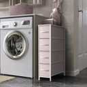 Sorbus Kids Narrow Dresser with 4 Drawers - Vertical Slim Storage Chest of Drawers with Steel Frame, Wood Top & Easy Pull Fabric Bins for Small Spaces, Closets, Bedroom, Bathroom & Laundry (Pink)