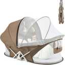 Portable Baby Bassinet Travel Baby Bed, Baby Cribs Travel Pod for Outdoors Baby Lounger Infant Travel Bed with Mosquito Net and Sunshade Canopy, Lightweight Washable (Brown)