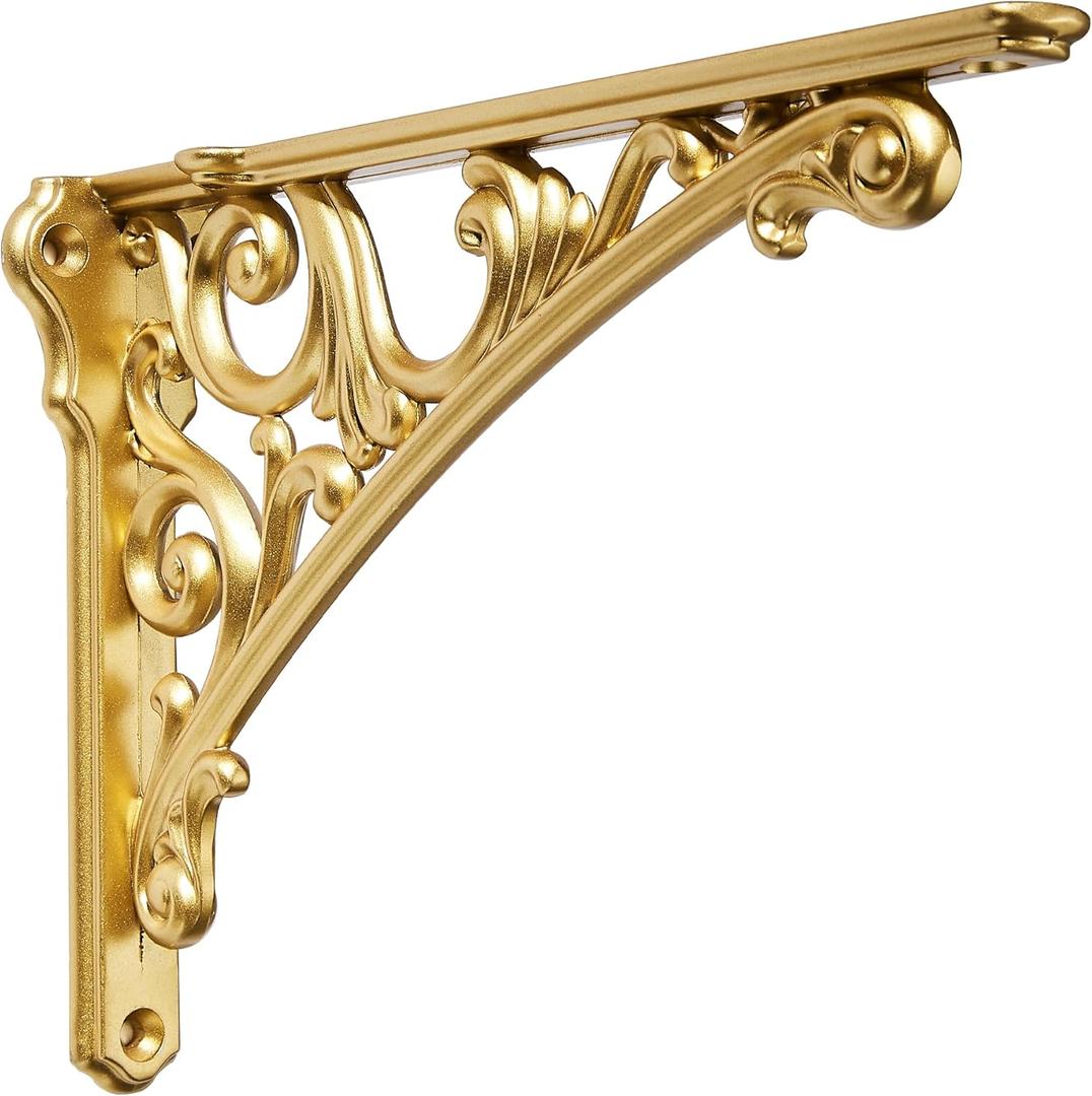 Khtumeware Shelf Bracket 6 Inch, Decorative Brackets for Shelving, Heavy Duty Vintage Ornate Shelf Bracket, Hardware Included, 4 Pack,Antique Gold Finish, 5.9x4.2x1.73 inch
