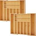 Bamboo Drawer Organizer, 2 Pack - Expandable Silverware Organizer & Utensil Drawer Organizer, Cutlery Tray with Dividers, 7-9 Slots- Premium Kitchen Organizer for Utensils & Flatware (Natural)