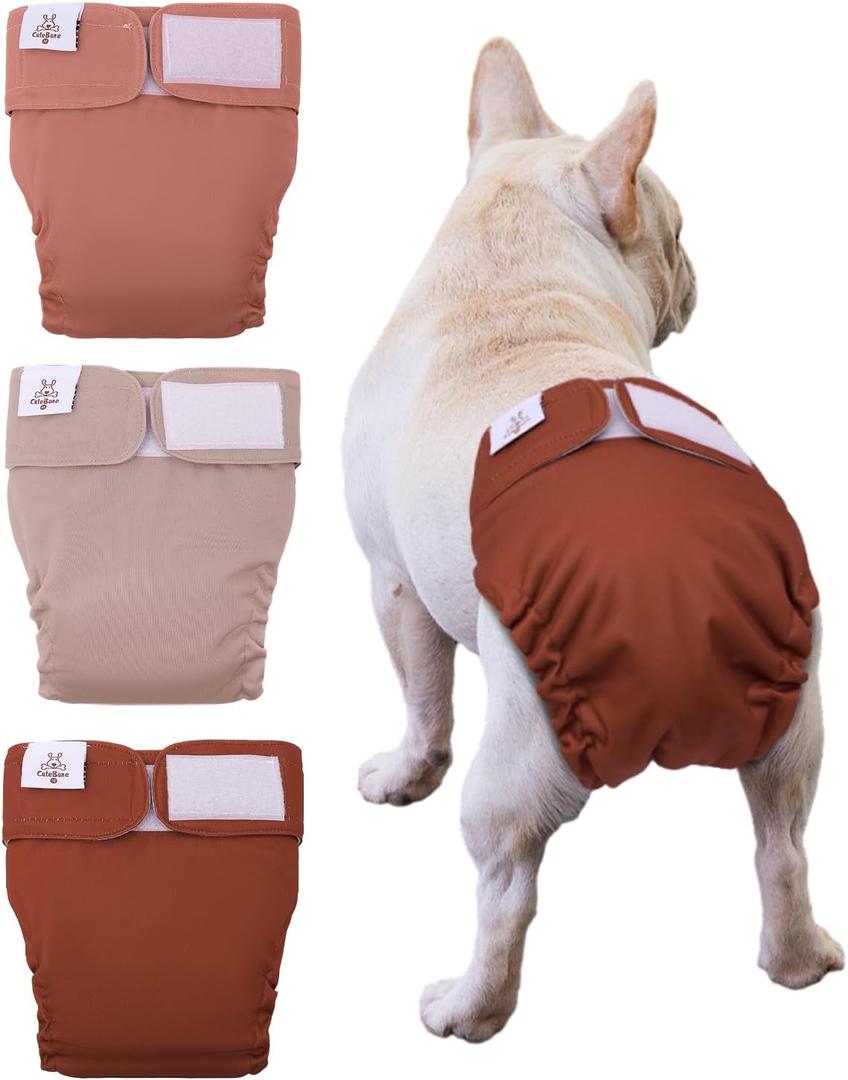 CuteBone Washable Dog Diapers Female No Tail Hole 3 Pack Reusable Doggie Period Training Pants for Docked-Tail Frenchie French Bulldog Boston Terrier Without Tail WWD22, L