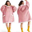Bedsure Blanket Hoodie, Wearable Blanket Hoodie as Gifts for Mom, Birthday Gifts for Women Kids Teens Sherpa Sweatshirt, Mellow Rose, Small
