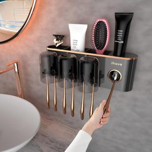 iHave Toothbrush Holders Bathroom Accessories with Toothpaste Dispenser, 3 Cups Toothbrush Holder Wall Mounted Bathroom Decor, Color: Black 3 Cups iHave Toothbrush Holders Bathroom Accessories with Toothpaste Dispenser, 3 Cups Toothbrush Holder Wall Mounted Bathroom Decor, Color: Black 3 Cups
