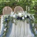 Ling's moment 9FT Spring Flower Garland- Wedding Arch Flowers for Backdrop Decoration, Eucalyptus & Rose, Artificial Floral Garland for Mantle - Sweetheart Head Table Decor for Reception, Dusty Blue