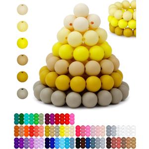 2 x 160PCS FIVEIZERO Silicone Beads for Keychain Making, Yellow Mixed 6 Colors Round Silicone Beads Bulk for Pens, Rubber Bead for Bracelets and DIY Crafts (12mm)