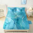 Blue Marble Sheets Set Queen Size Aesthetic Marbling Kids Bedding for Girls Teens Bedroom Bed Chic Fitted Sheets Bedspread Set with 1 Flat Sheet 1 Fitted Sheet 2 Pillowcases