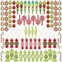 Glimin 120 Pcs Red and Green Christmas Tree Ornaments Christmas Ball Snowflake Hanging Candy Ornaments Swirl Lollipop Ornament Candy Cane Decorations for Xmas Tree Party Decor