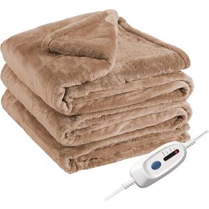 Eydna Electric Heated Blanket Full Size 72"×84" with 9 Heating Levels & 110Hs Auto Off，Double Sided Plush Sherpa, Energy Efficient, Machine Washable, for Couch & Bed, Light Brown
