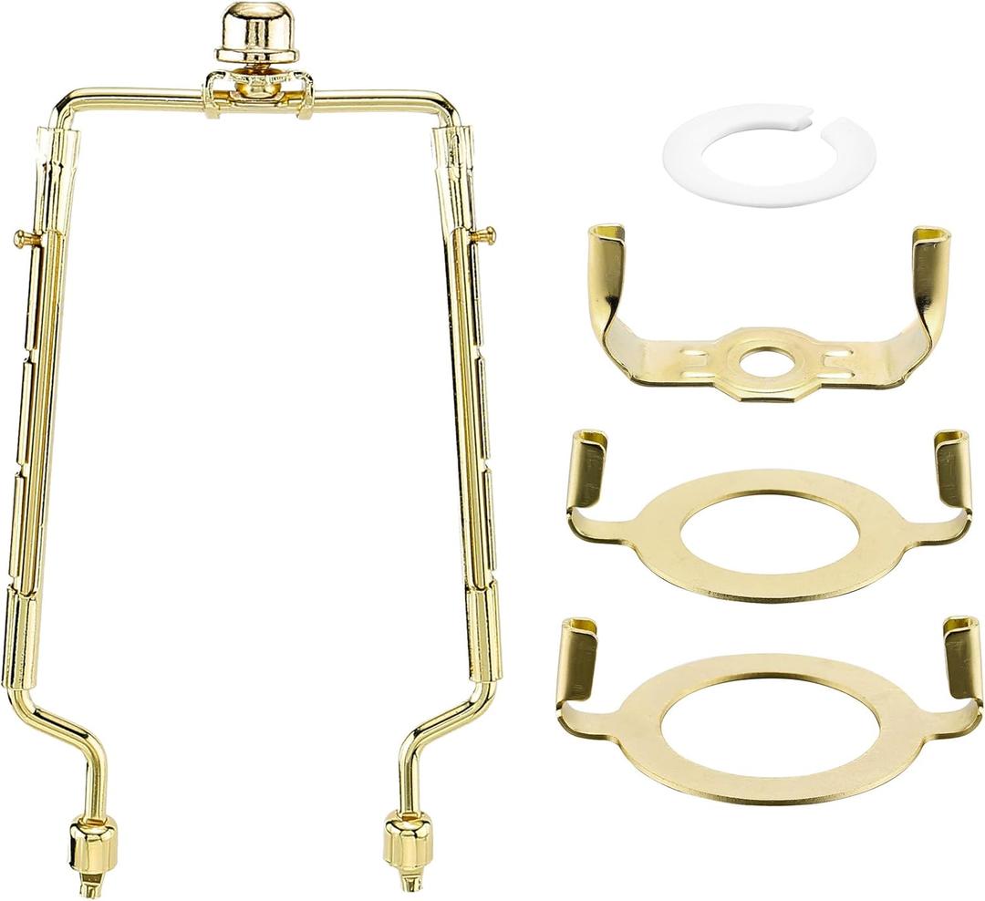 7 8 9 10 inch Lamp Shade Harp Holder, Adjustable Lamp Harps and Finals, Fit both Standard Lamp Rod and E26 E27 Light Base UNO Fitter Adapter Converter Finial Set (Gold)
