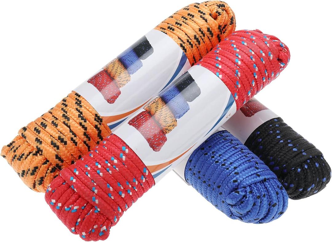 NovelBee 3/8" x 50' Diamond Braided Polypropylene Rope,Multi-Color Rope for Indoor Outdoor (4pcs;Black,Red,Blue,Orange)