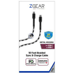 ZGear 10 Foot Braided Sync & Charge Cable - White/Black, USB C to USB C
