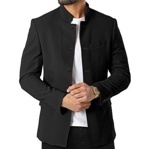 Mens Casual Suit Blazer Jackets Stand Mandarin Collar Lightweight Lined Business Dress Sport Coats 3XL