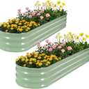 Galvanized Raised Garden Bed 2 Pack, 8x2x1ft Oval Metal Planter Box Outdoor with Support Rods & Corner Protection, Planter Beds for Vegetables, Fruits, Flowers (AvocadoGreen)
