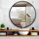Itrue 36 Inch Black Round Mirror for Bathroom, HD Glass Circle Wall Mirror with Brushed Metal Anti-Rust Frame, Modern Decorative Mirror for Living Room, Bedroom, Entryway, Easy Install
