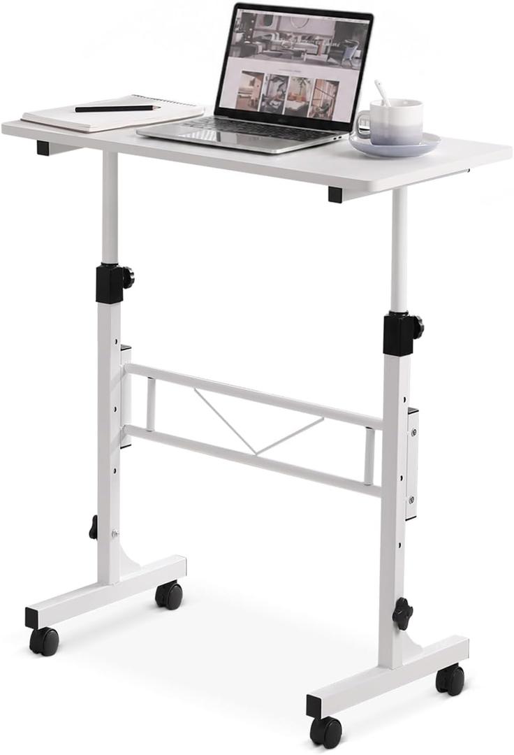 Amztabler Small Standing Desk Adjustable Height, Mobile Stand Up Desk with Wheels, 32 Inch Portable Rolling Desks Conference Room Tables for Walking Pad Treadmill White