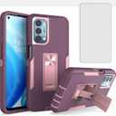 Phone Case for OnePlus Nord N200 Case, OnePlus N200 DE2117 Case with Tempered Glass Screen Protector, Magnetic Bulit in Kickstand Dual Layer Shockproof Cover for OnePlus Nord N200 Purple Pink