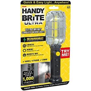 Ontel Handy Brite Ultra-Bright Cordless LED Rechargeable Work Light, 1000 Lumens, Magnetic Base, Heavy Duty, Compact & Lightweight Portable LED Flashlight