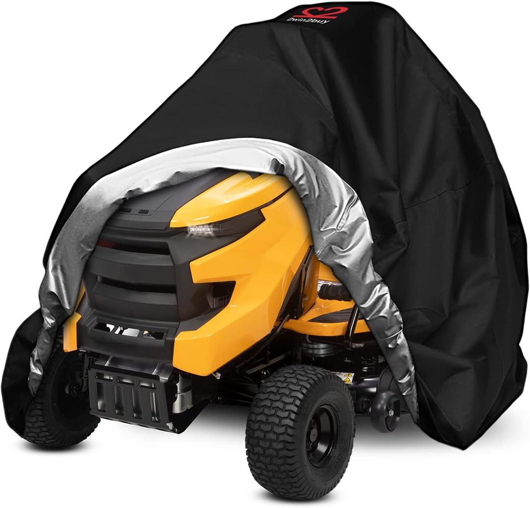 Riding Lawn Mower Cover, Heavy Duty Waterproof Polyester 600D Oxford Tractor Cover UV & Dust & Water Resistant, Universal Fit Decks up to 54" with Elastic Cord & Storage Bag (Black)