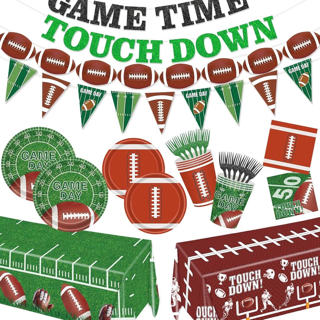 Football Birthday Party Decorations Football Plates Napkins Tablecloth Banner Football Party Supplies Tableware Set for Football Sports Birthday Tailgate Party Decorations, Serve 24