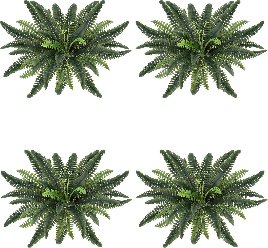 Coreland 32" Artificial Boston Ferns for Outdoors, Set of 4 Large Realistic Fake Fern Plants UV Resistant Bush Plants Faux Hanging Fern with 18 Branches for Porch Planter Patio Garden Home Decor