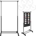 Fuyoooo Adjustable Pocket Chart Stand Stainless Steel Expandable Chart Stand with Casters Rolling Anchor Holder with 5 Rings for Classroom Home Educational Tools, Adjustable to 63 Inch(Black), 74 to 80 Inches