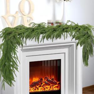 3 Pack 6ft Christmas Garland Decor Artificial Norfolk Pine Garlands, Real Touch Artificial Faux Greenery Garland for Fireplace Mantle, Wall, Stairs, Porch Holiday Indoor Outdoor Decorations