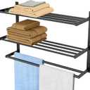 Towel Racks for Bathroom Wall Mounted 24", 3 Tier Bathroom Towel Shelf with Double Towel Bar, Stainless Steel Towel Rack with Towel Shelf, Towel Hanger Holder for Bathroom Towel Storage, Black