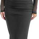 REORIA Long Sleeve Wedding Guest Maxi Dresses for Women Sheer Mesh Square Neck Ruched Bodycon Long Dress 2025 Fall Outfits (Thyme) XS