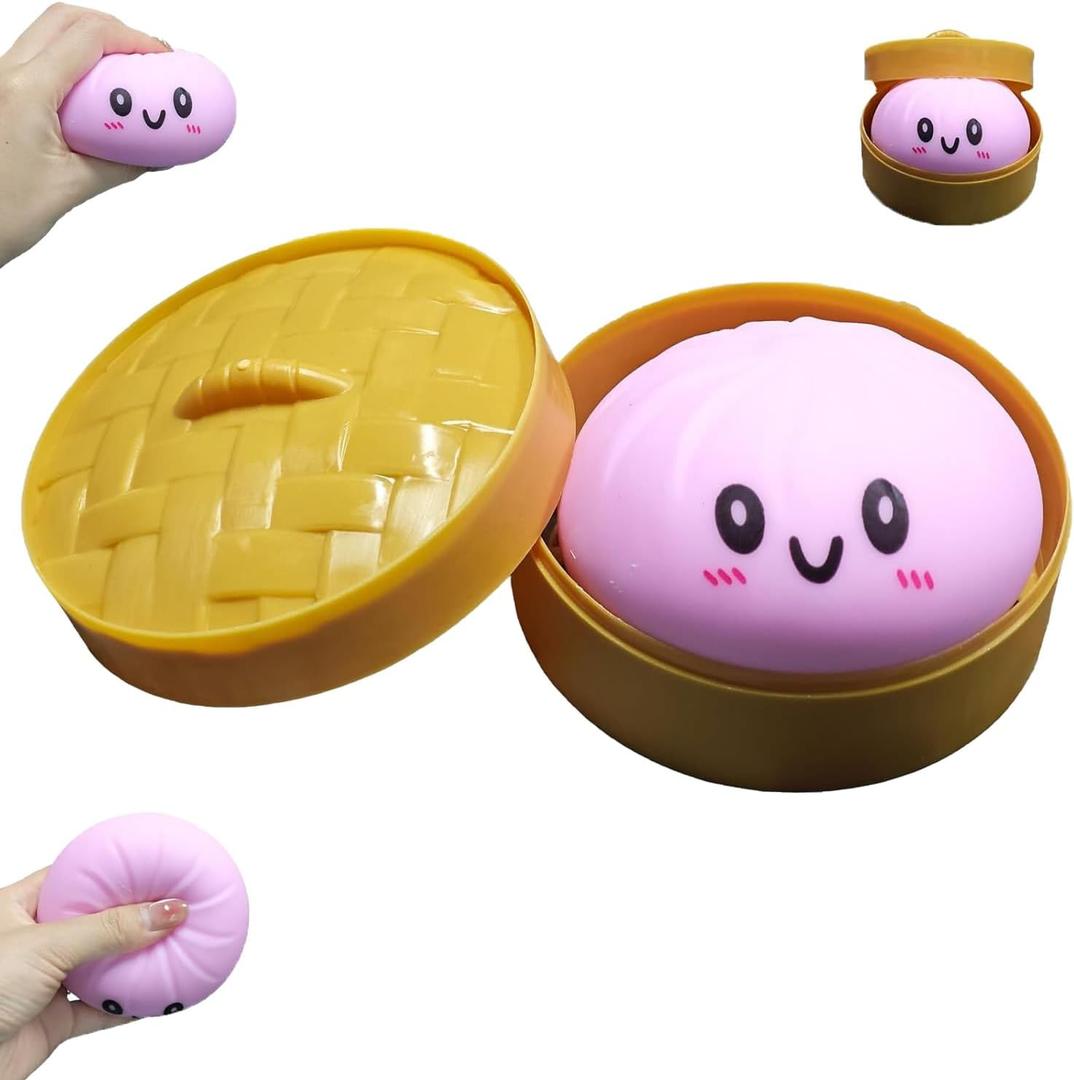 Dumpling Squishies, Large Dumpling Squishy, Mystery Jumbo DumplingSquishy,Food Steamer Stretchy Desk Toys, Cute Anxiety Relief Fidget Toy, Soft Squeeze Decompression Dough for Adults(Purple with Eyes)