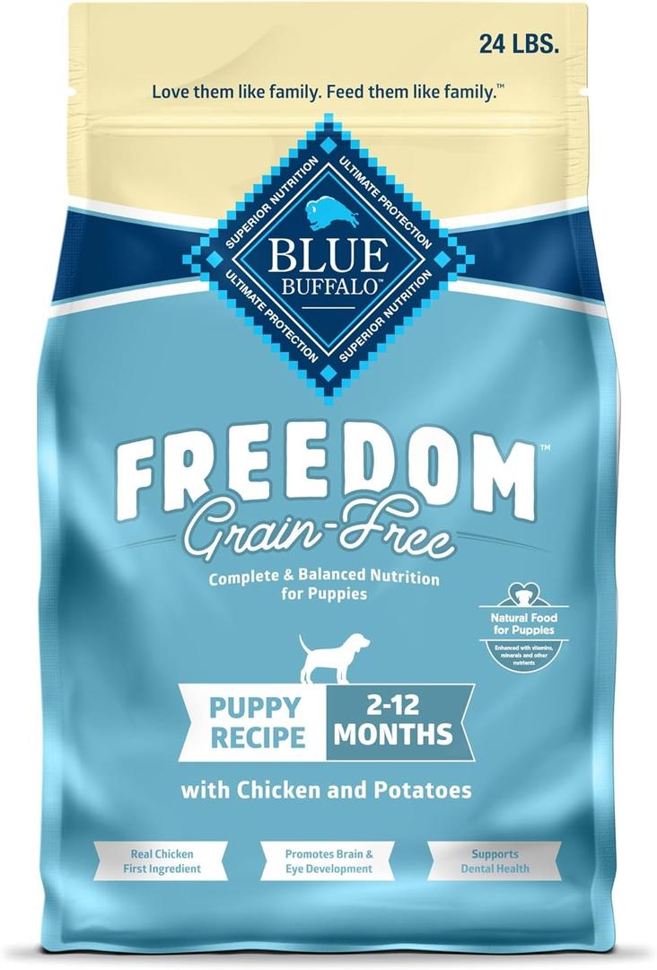Blue Buffalo Freedom Grain-Free Puppy Dry Dog Food with DHA, Complete & Balanced Nutrition for Puppies, Made in the USA, Chicken & Potatoes, 24-lb Bag (24 Pound (Pack of 1)) Blue Buffalo Freedom Grain-Free Puppy Dry Dog Food with DHA, Complete & Balanced Nutrition for Puppies, Made in the USA, Chicken & Potatoes, 24-lb Bag (24 Pound (Pack of 1))