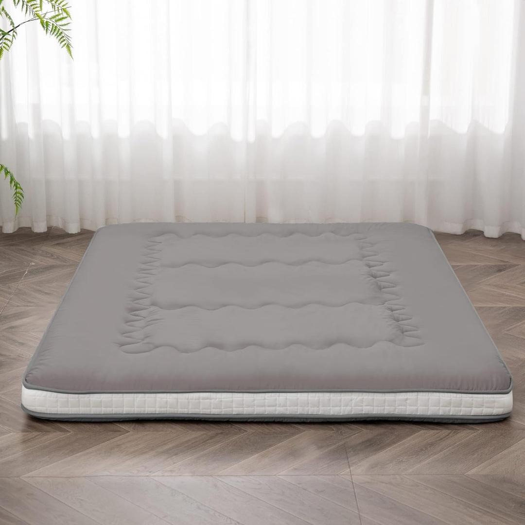 Japanese Floor Futon Mattress Extra Thick Folding Roll Up Bed Topper Mat for Guest,Lounger and Tavel (Twin, Darkgrey)