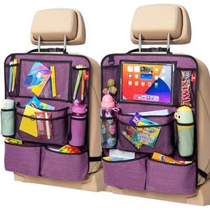 Helteko Backseat Car Organizer, Kick Mats Back Seat Protector with Touch Screen Tablet Holder, Back Seat Organizer for Kids with 9 Storage Pockets, Travel Accessories (2 Pack, Violet)