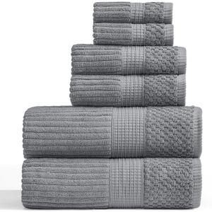 Springtree Home 100% Cotton Bath Towel Set 6 Piece Set | Super Soft & Absorbent Quick-Dry 2 Bath Towels 2 Hand Towels & 2 Washcloths |Textured and Durable Cotton | Krista Collection (Ultimate Grey)