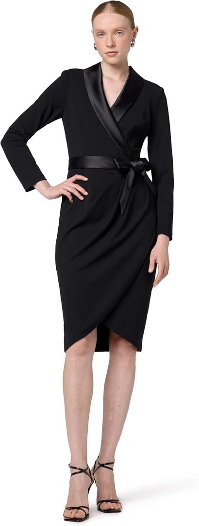 Adrianna Papell Women's Knit Crepe Tuxedo Wrap Dress (16, Black)