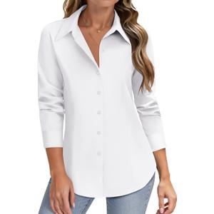 HOTOUCH Women Button Down Shirts Long Sleeve Stain Shield Dress Shirts Slim fit Work Blouses Office Business Tops, XL